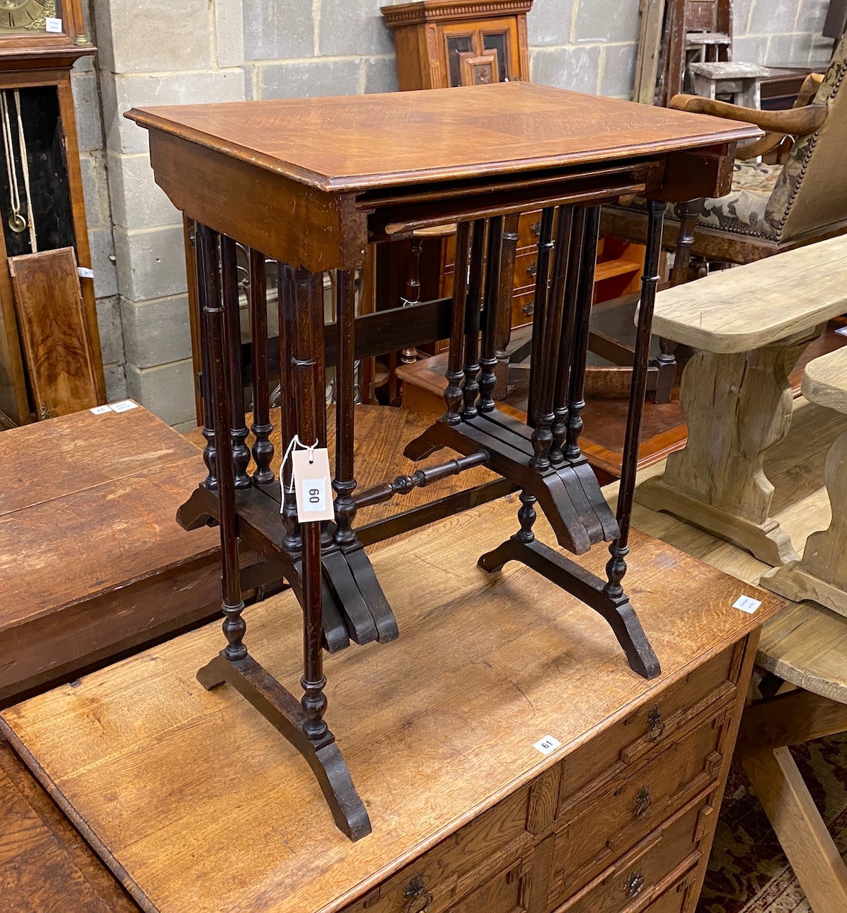 A quartetto of rectangular mahogany tea tables, width 56cm, depth 39cm, height 73cm